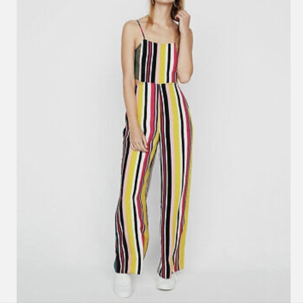EXPRESS- STRIPED CUT-OUT WOVEN JUMPSUIT Multi-colored